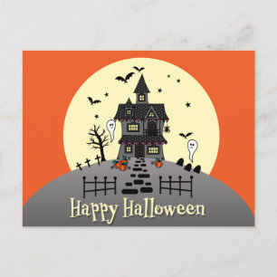 Cute Happy Halloween Haunted House Briefkaart