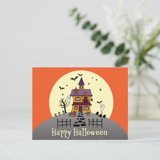 Cute Happy Halloween Haunted House Briefkaart (Staand voorkant)