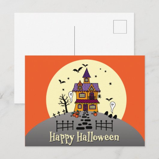 Cute Happy Halloween Haunted House Briefkaart (Voorkant / Achterkant)