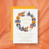 Cute Happy Halloween Illustration Party Gold Folie Uitnodiging
