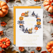Cute Happy Halloween Illustration Party Gold Folie Uitnodiging