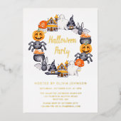 Cute Happy Halloween Illustration Party Gold Folie Uitnodiging (Voorkant)