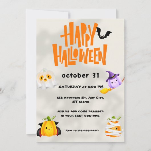 Cute Happy Halloween Illustration Party Kaart (Voorkant)