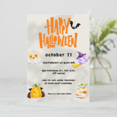 Cute Happy Halloween Illustration Party Kaart (Staand voorkant)