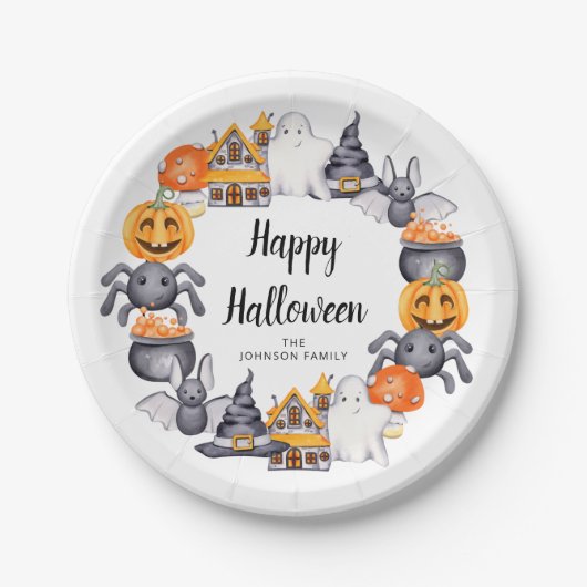 Cute Happy Halloween Illustration Party Papieren Bordje (Voorkant)