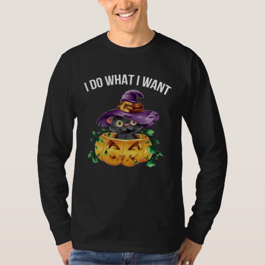 Cute Happy Halloween Kitten Cat I Do What I Want T-shirt (Voorkant)