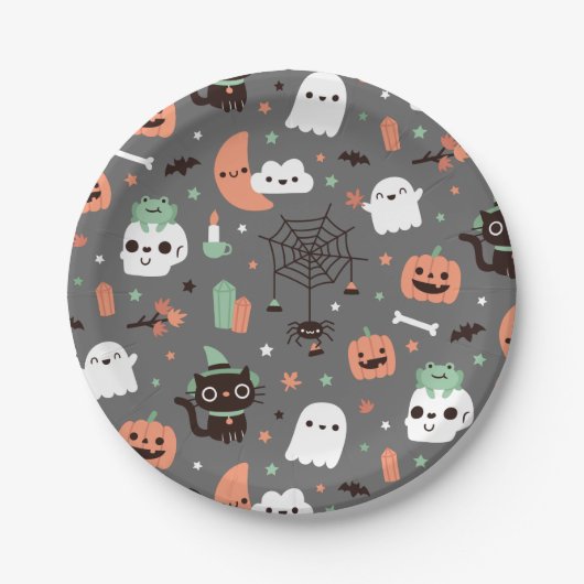 Cute Happy Halloween Pattern Party Supply Papieren Bordje (Voorkant)