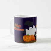 Cute Happy Halloween Pumpkin en Black Cat Koffiemok (Voorkant links)