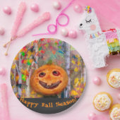 Cute Happy Halloween Pumpkin Face Papieren Bordje (Feest)