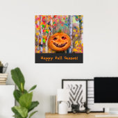 Cute Happy Halloween Pumpkin Face Poster (Thuiskantoor)