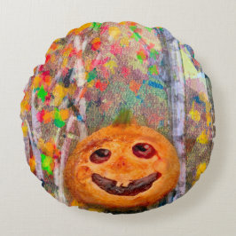 Cute Happy Halloween Pumpkin Face Rond Kussen