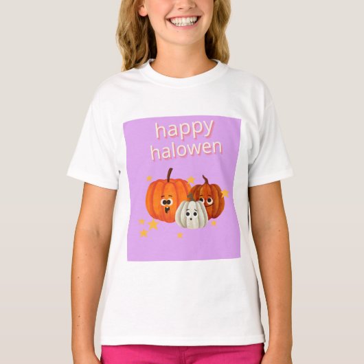 Cute Happy Halloween Pumpkin Faces T-Shirt (Voorkant)
