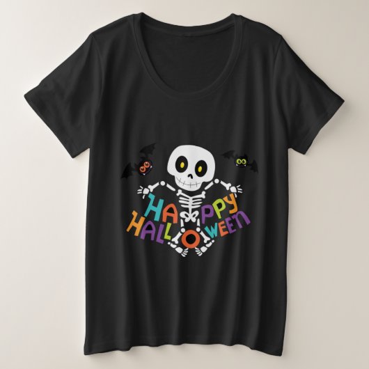 Cute Happy Halloween Skeleton Grote Maat T-shirt (Design voorkant)