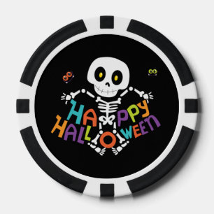 Cute Happy Halloween Skeleton Poker Chips