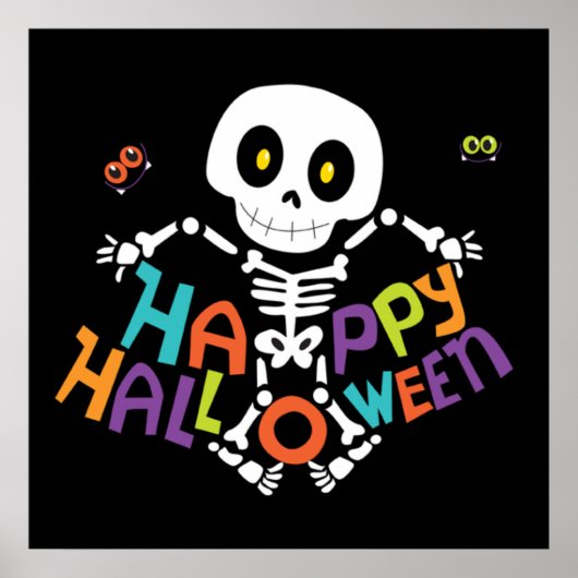 Cute Happy Halloween Skeleton Poster (Voorkant)