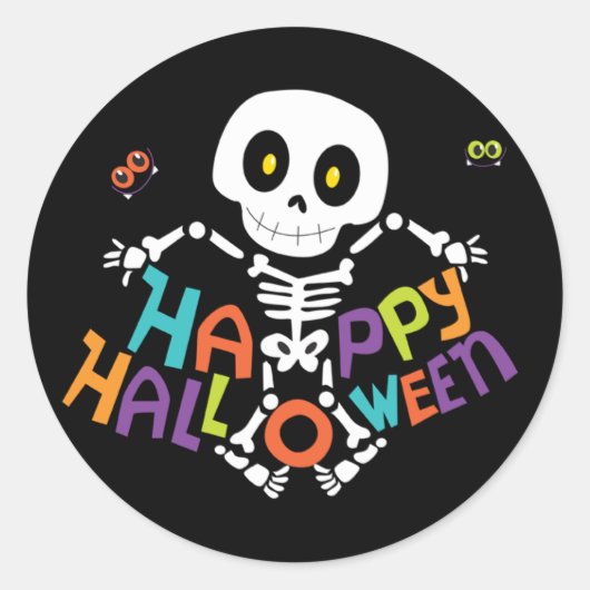 Cute Happy Halloween Skeleton Ronde Sticker (Voorkant)