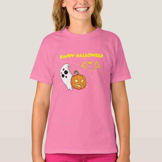 Cute Happy Halloween-spookpompoen schrikbeeld T-shirt (Voorkant)