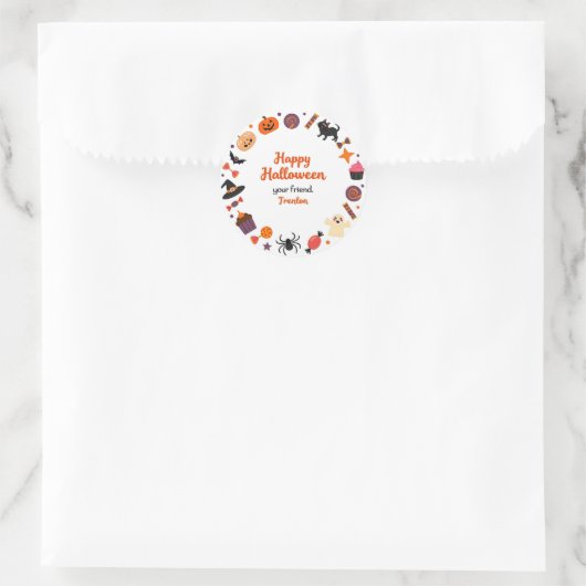 Cute Happy Halloween Sticker with Candy and Ghost (Tas)