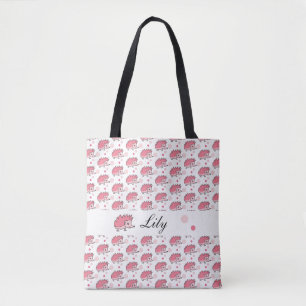 Cute Happy Hedgel Pattern Pink White Tote Bag