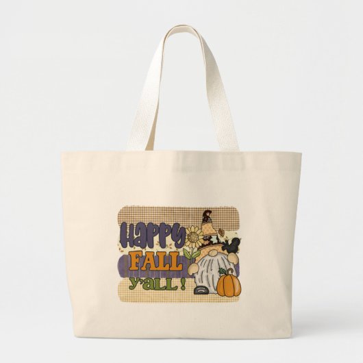 Cute Happy Herfst Y'all gnome Seasonal Grote Tote Bag (Voorkant)
