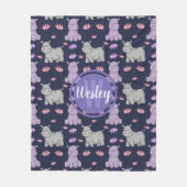 Cute Happy Hippos en Flowers Monogram Fleece Deken (Voorkant)