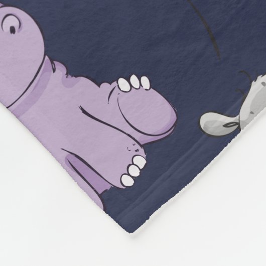 Cute Happy Hippos en Flowers Monogram Fleece Deken (Hoek)