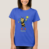 Cute Happy Honey Bee met Star op Sky Blue T-shirt (Voorkant)