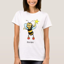 Cute Happy Honey Bee met Star op Sky Blue T-Shirt