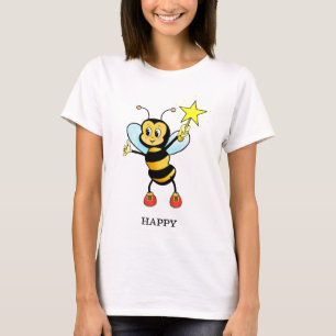 Cute Happy Honey Bee met Star op Sky Blue T-Shirt