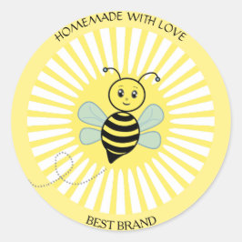 Cute Happy Honeybee Jar Label & Sun Rays Homemade