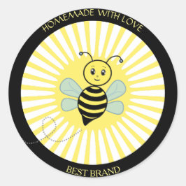 Cute Happy Honeybee Jar Label & Sun Rays Homemade
