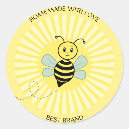 Cute Happy Honeybee Jar Label & Sun Rays Homemade (Voorkant)