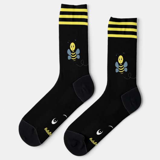 Cute Happy Honeybee op Black Crew Socks Sokken (Links)