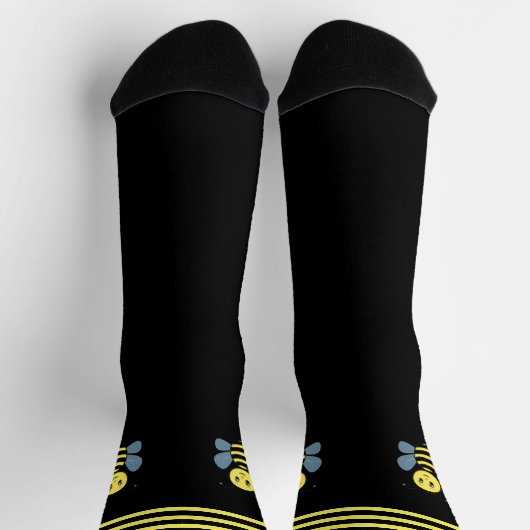 Cute Happy Honeybee op Black Crew Socks Sokken (Top)