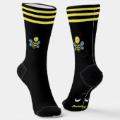 Cute Happy Honeybee op Black Crew Socks Sokken (Gebogen)