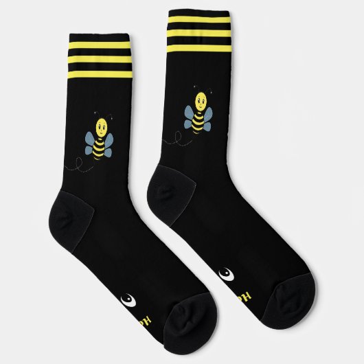 Cute Happy Honeybee op Black Crew Socks Sokken (Rechts)