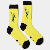 Cute Happy Honeybee op zwarte en gele Crew Socks Sokken (Rechts)