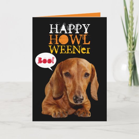 Cute Happy Howl Weener Dog Halloween Kaart (Voorkant)