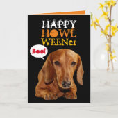 Cute Happy Howl Weener Dog Halloween Kaart (Gele Bloem)