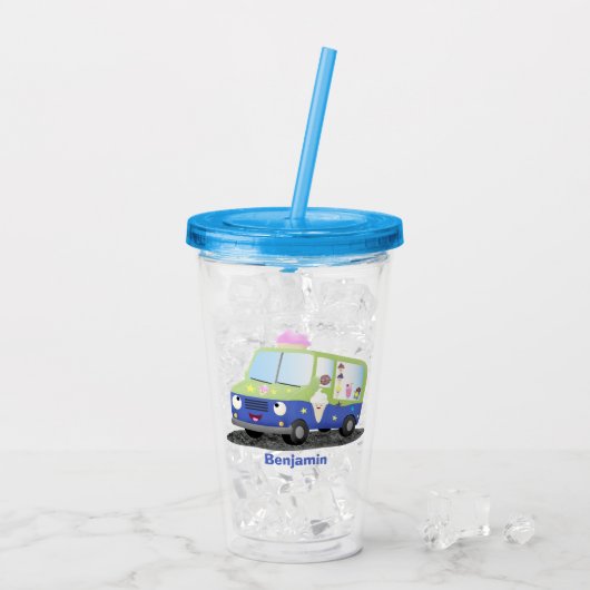 Cute happy ice roomtruck cartoon acryl drinkbeker (Achterkant ijs)