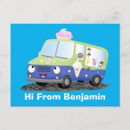 Cute happy ice roomtruck cartoon briefkaart (Voorkant)