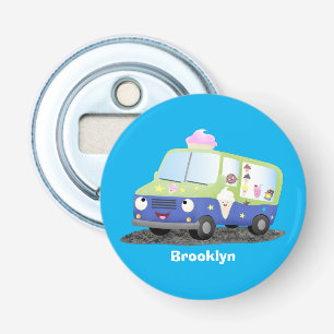 Cute happy ice roomtruck cartoon button flesopener