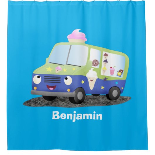 Cute happy ice roomtruck cartoon douchegordijn (Voorkant)