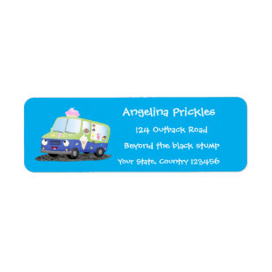 Cute happy ice roomtruck cartoon etiket