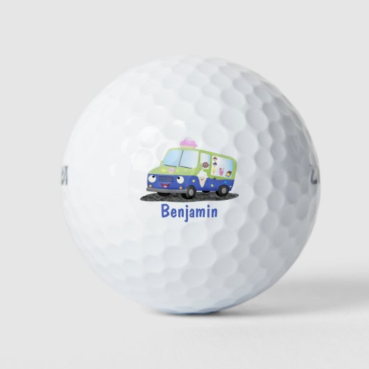 Cute happy ice roomtruck cartoon golfballen (Voorkant)