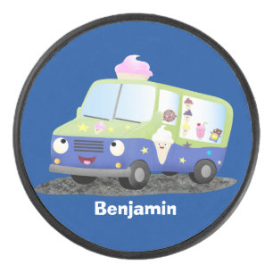 Cute happy ice roomtruck cartoon hockey puck