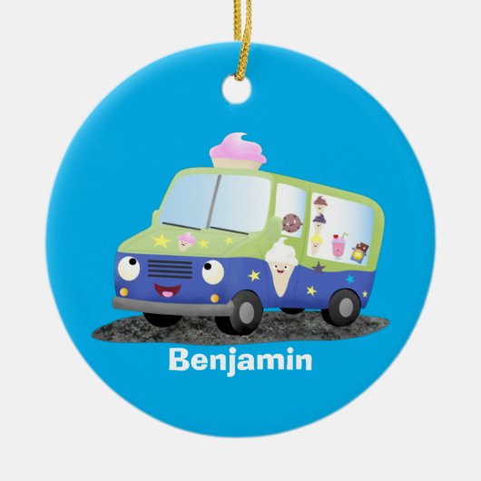 Cute happy ice roomtruck cartoon keramisch ornament (Voorkant)