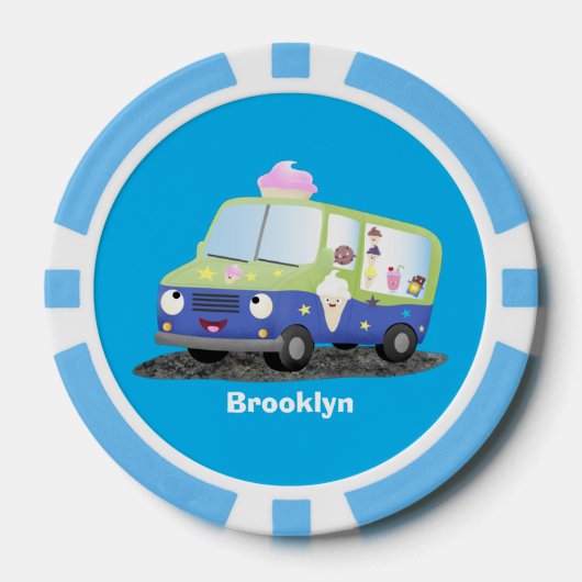 Cute happy ice roomtruck cartoon poker chips (Voorkant)