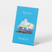 Cute happy ice roomtruck cartoon reclamebord met voetstuk (Voorkant)