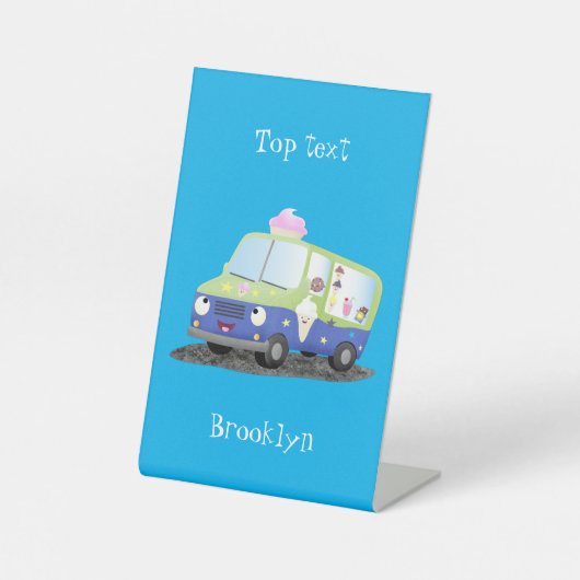Cute happy ice roomtruck cartoon reclamebord met voetstuk (Voorkant)